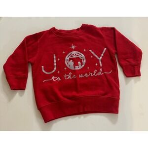Girl's Red Silver Joy to the World Nativity‎ Christmas Sweatshirt Size 3